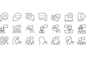 Graphic depicting people and chat icons